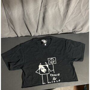 Peace & Love Black Short Sleeve Crop Top T-Shirt Womens Small
